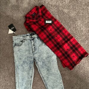 Acid wash jeans and flannel shirt!